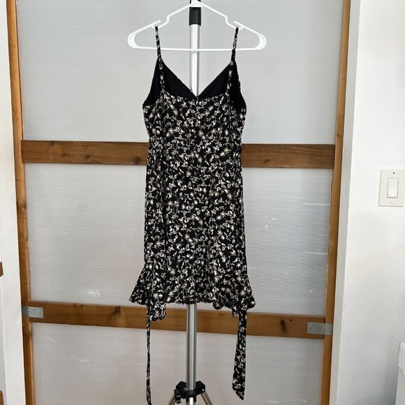 She + Sky Black Floral Ruffle Bottom Lined Mini Fit Flare A-Line Sun Dress Sz L - Picture 8 of 15